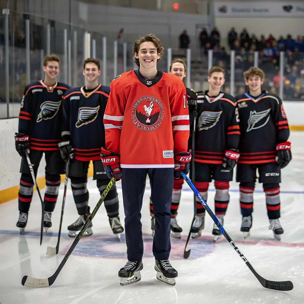 Lucas Bennett with his hockey team